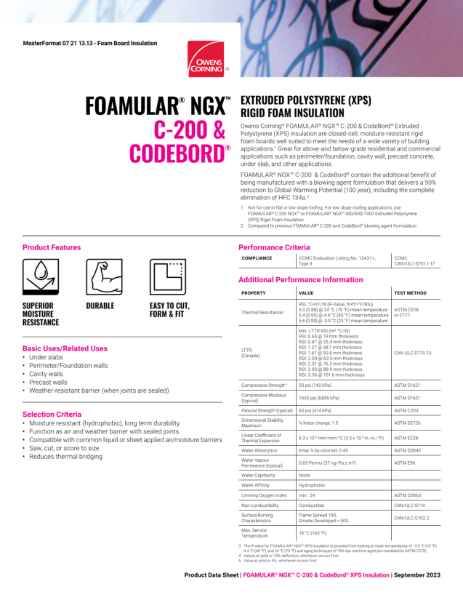 Foamular XPS C-200 Insulation Data Sheet