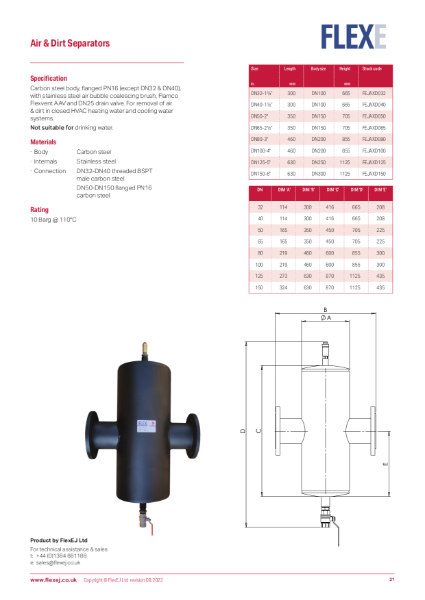 Product Data Sheet - Air & Dirt Separator