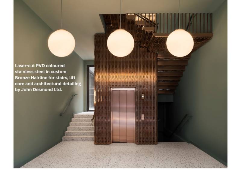 Bronze PVD coloured stainless steel elevator core & stairwell