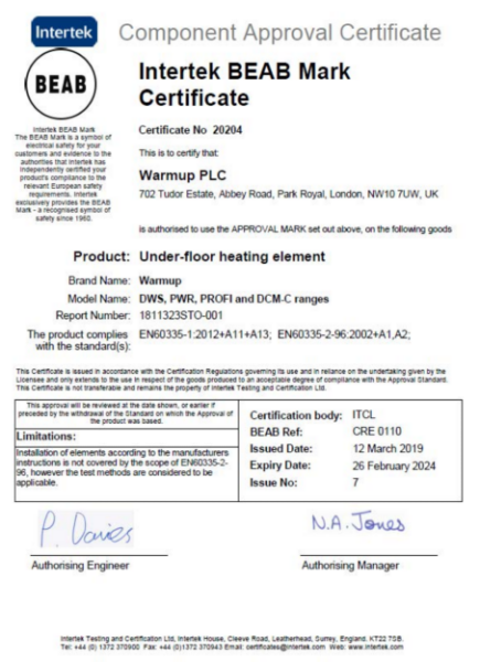 Intertek BEAB Mark Certificate