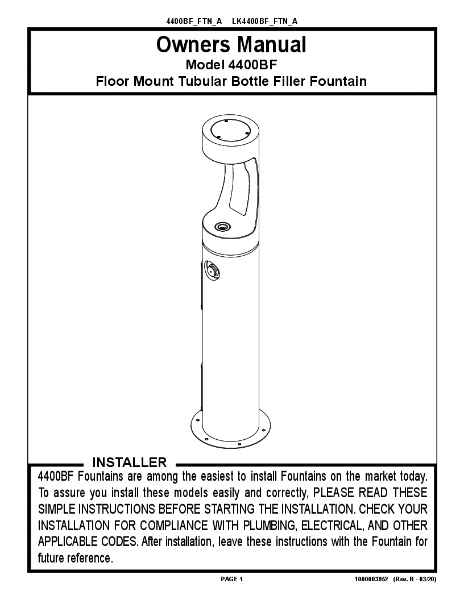 Elkay LK4400BF Owners Manual