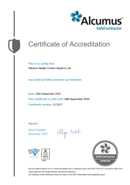 SafeContractor Certificate of Accreditation