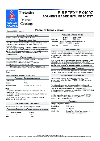 Steel Protection FIRETEX® FX1007 Product Data Sheet