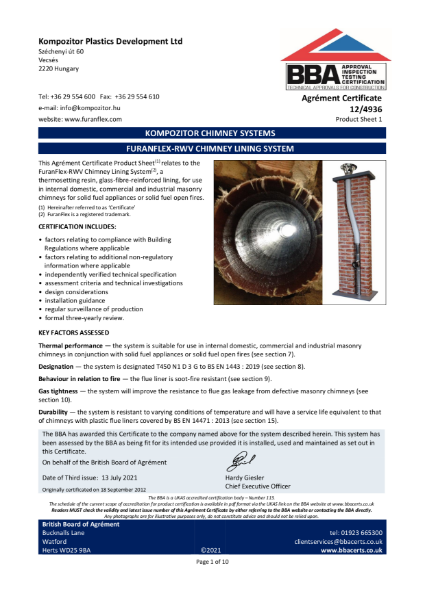 BBA FuranFlex-25 Certificate