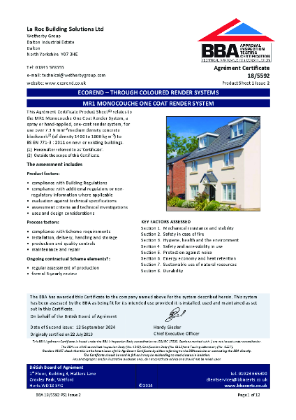 ecorend MR1 BBA Certificate