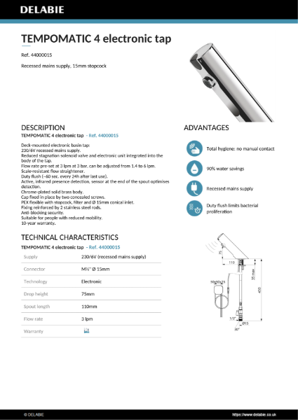 TEMPOMATIC 4 electronic tap Sata Sheet – 4000015
