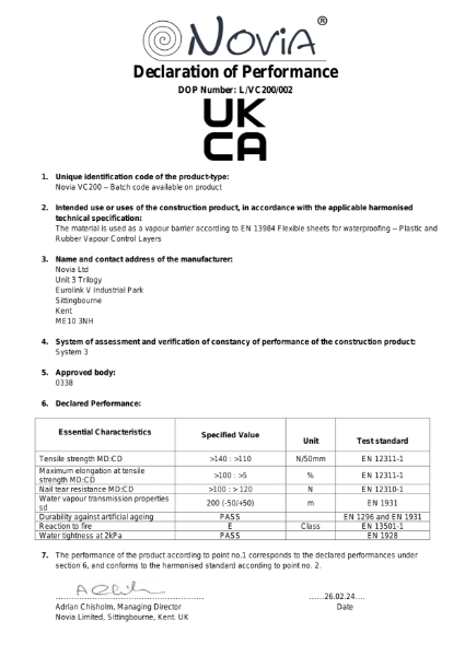 Novia VC200 Reflective Air and Vapour Control Layer DOP