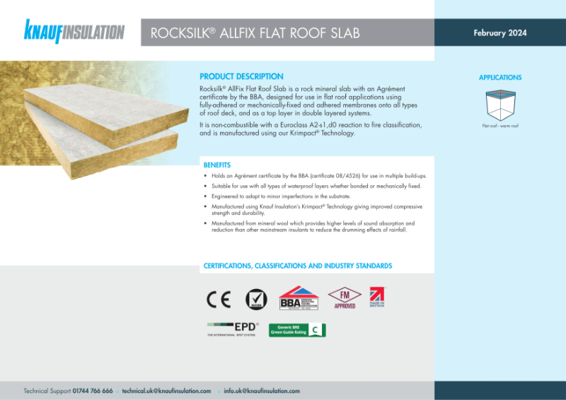 Knauf Insulation - Rocksilk® Allfix Flat Roof Slab - Flat roof insulation