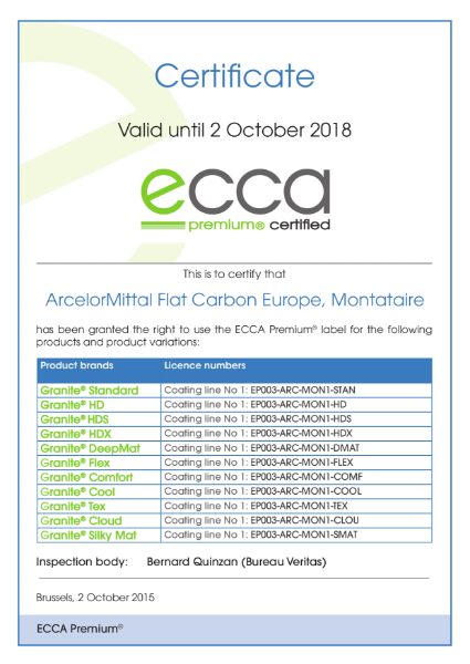 ECCA Premium - Certificate ArcelorMittal FCE Montataire