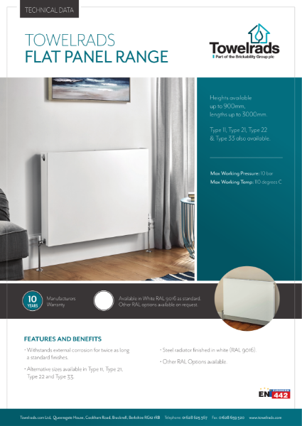 Towelrads Flat Panel Range Data Sheet