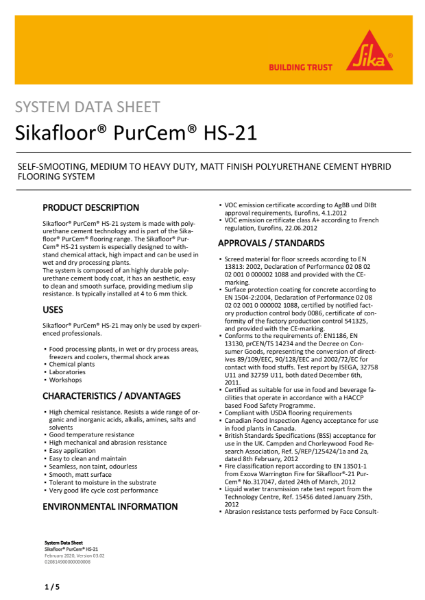 System Data Sheet - Sikafloor PurCem HS-21