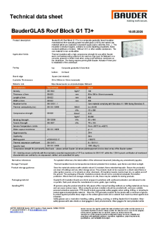 BauderGLAS Roof Block G1 T3+ - Technical Data Sheet
