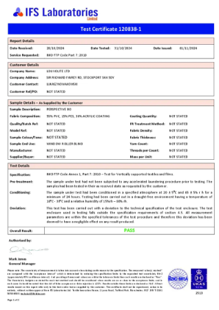 IMO FTP Code Part 7 Test Certificate