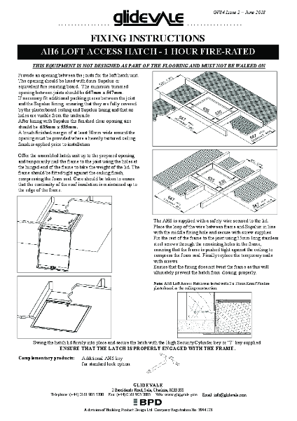 Glidevale Protect - Fixing Instructions - AH6 1 Hour Fire-Rated Hinge-Down Hatch