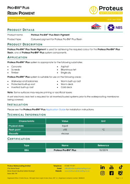 Product Data Sheet - Proteus Pro-BW® Plus Resin Pigment