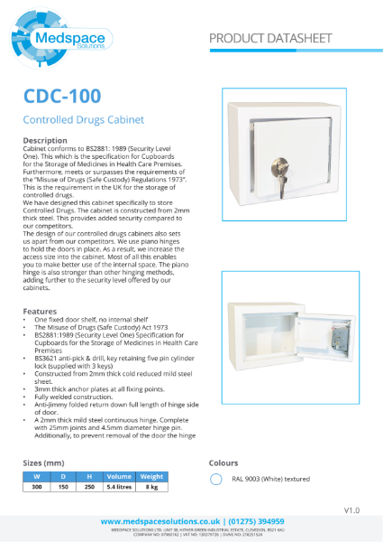 CDC-100 - Controlled Drugs Cabinet