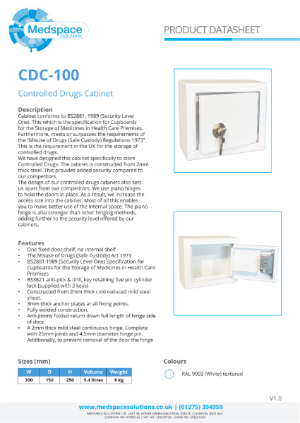 CDC-100 - Controlled Drugs Cabinet | Medspace Solutions | NBS Source