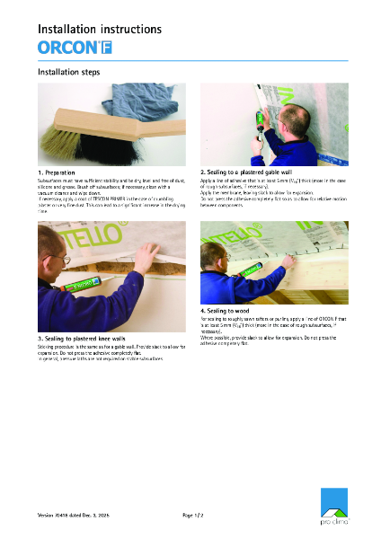 Pro Clima Orcon F Installation Instructions