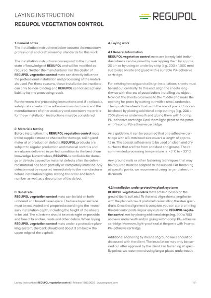 REGUPOL Vegetation Control 767 - Laying Instructions