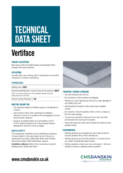 Vertiface Sound Absorption Panels - Technical Data Sheet