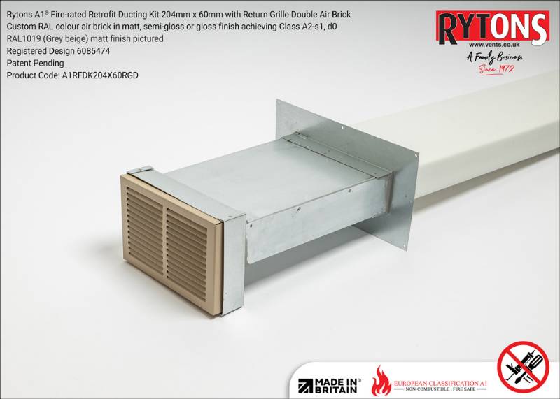 Rytons A1® Fire-rated Retrofit Ducting Kit 204mm x 60mm with Double Air Brick