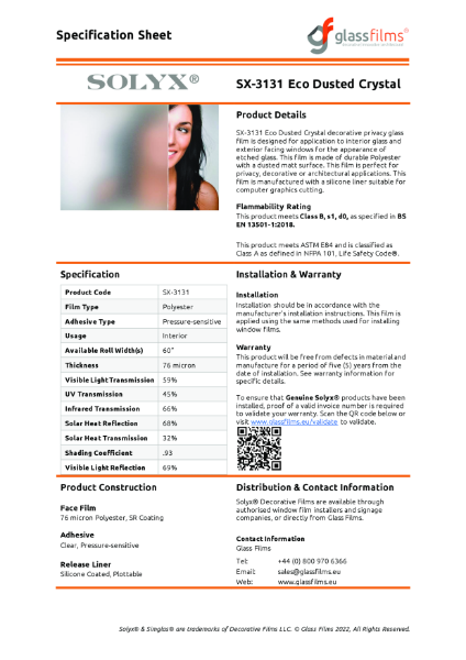 SX-3131 Eco Dusted Specification Sheet