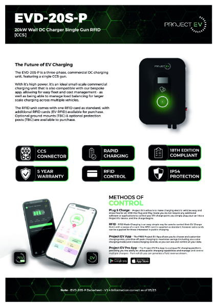 20kW Wall DC Charger Single Gun RFID [CCS]