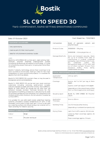 Bostik SL-C910 Speed Technical Data Sheet