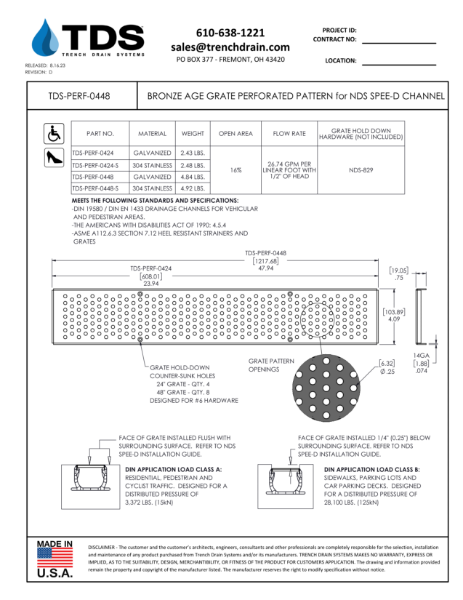 Bronze Age Grate Perforated pattern for NDS SPEE-D Channel