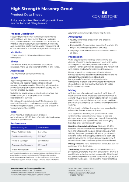 High Strength Grout - Product Datasheet