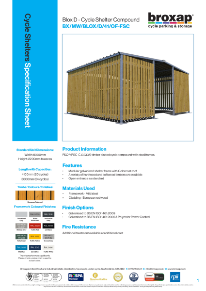 Blox D Shelter Specification Sheet