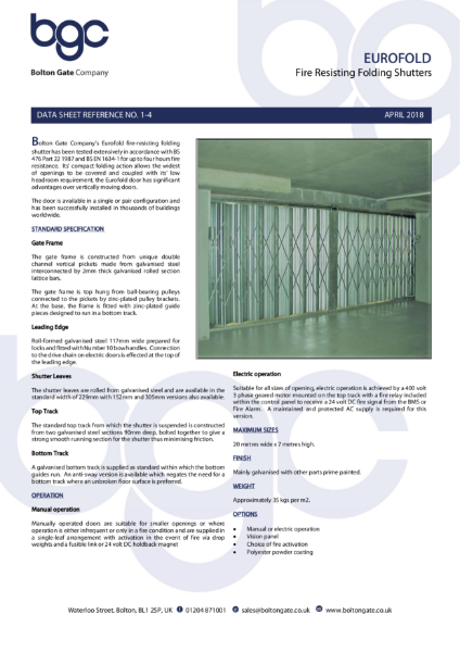 Eurofold Fire Resisting Folding Shutters