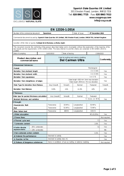 Del Carmen (test certificate + specimen ACD)