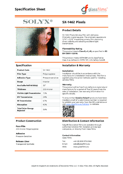 SX-1462 Pixels Specification Sheet