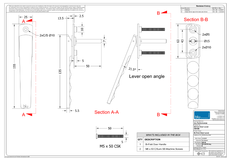 BLU™ - KM100 Bi-Fold Door Handle CAD