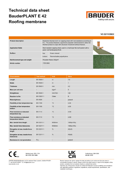 Bauderplant E 42 Roofing Membrane Technical Product Information – VFEHHX
