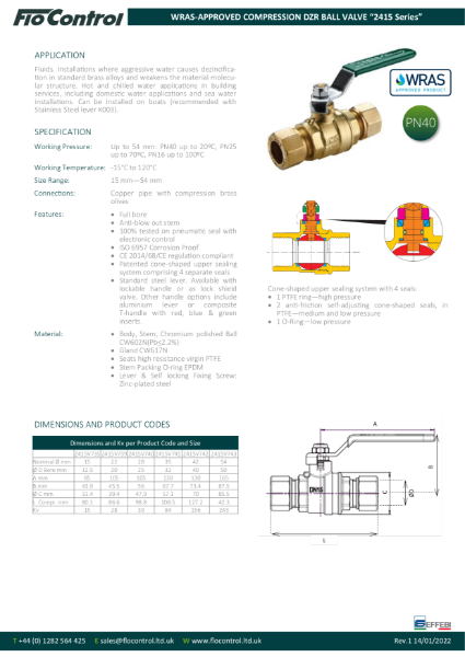 WRAS-approved 2415V DZR Ball Valve Compression