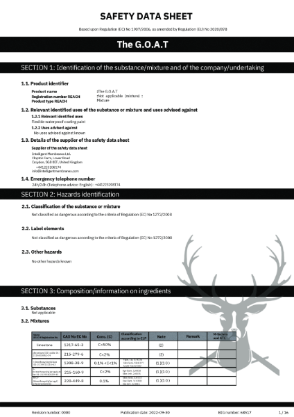 The Goat 18kg - Safety Data Sheet