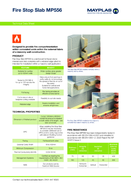 Mayplas MP556 Fire Stop Slab Technical Datasheet Issue 06-02-2025