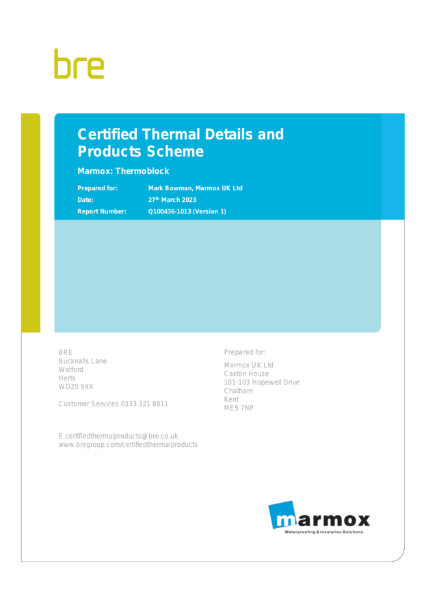 BRE Certified Thermal Details for Marmox Thermoblock