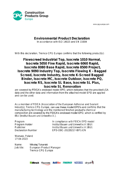 CPG EPD Modified mineral mortars, group 1 