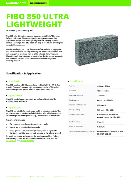 Fibo 850 Range Data Sheet