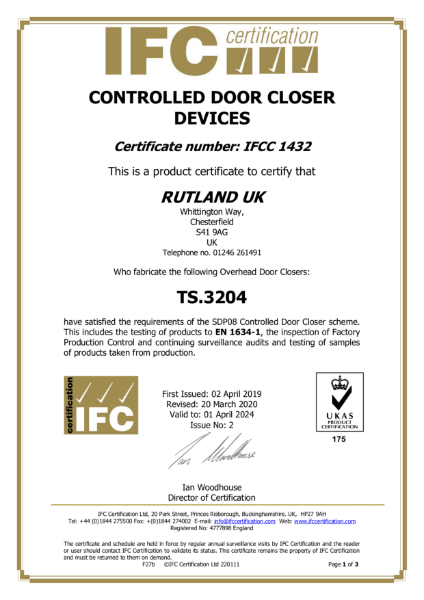 TS.3204 - BS EN 1634-1 Fire Test - IFC Certificate 