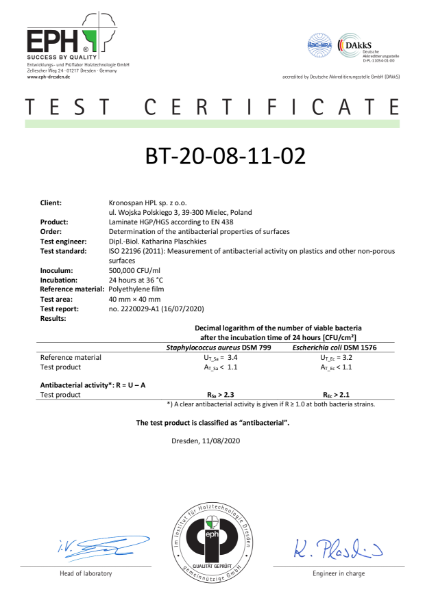 Anti-bacterial Certificate - HPL