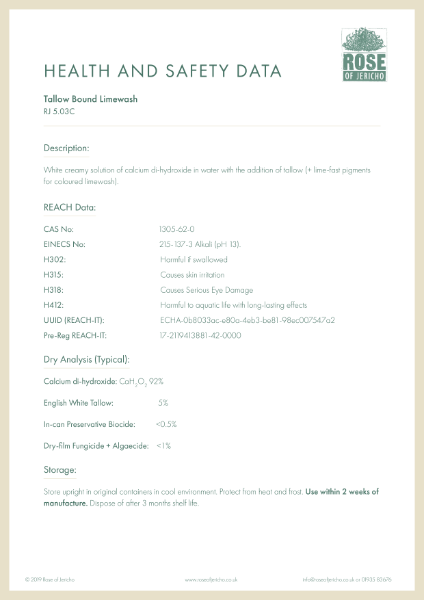 Tallow Bound Limewash - Health and Safety