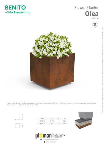 Benito Olea Corten Planter Data Sheet