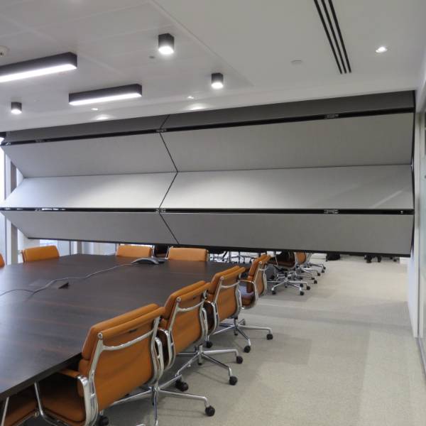 Skyfold fully automatic vertical rising Acoustic moveable wall 
 ‘Green’ recycled Fabric