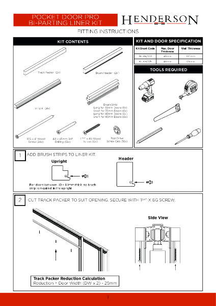 Pocket Door Pro Liner Kit Instructions - Double Doors