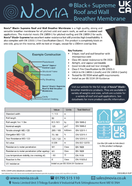 Novia Black + Supreme Roof and Wall Breather Membrane Datasheet