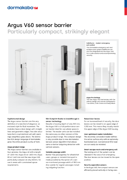 Sensor Barriers Argus V60 Factsheet